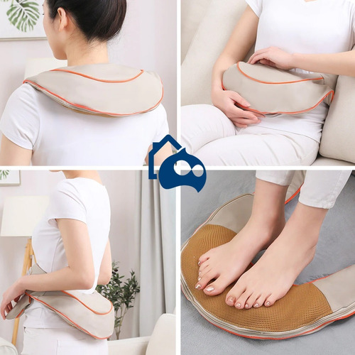 2 Masajeadores Eléctricos Cuello Espalda Hombro Cintura Beige Con Naranja
