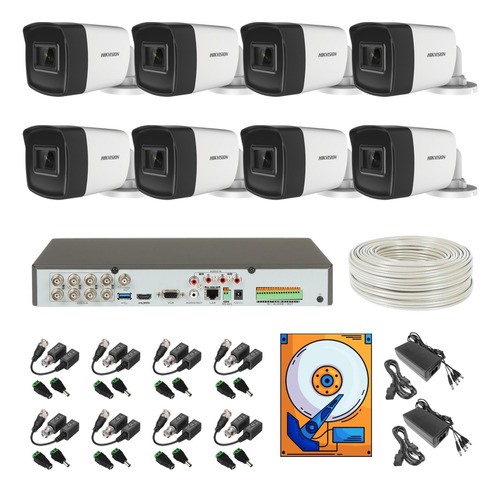 Kit Circuito Cerrado 8 Cámaras Hikvision 5mp Baluns Utp 2 Tb