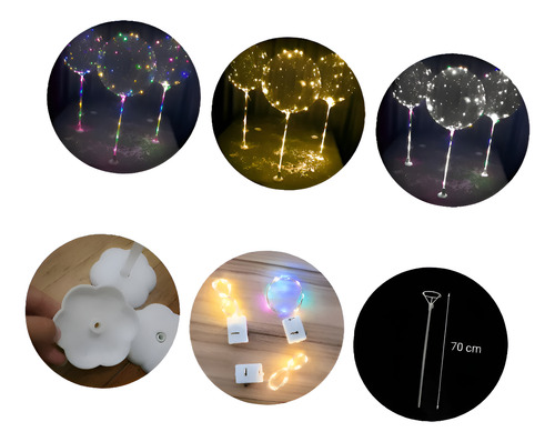 Globo Luminoso Led Palito 70cm X 12uni + Pilas +base De Mesa Multicolor Burbujas