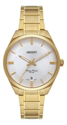 Relógio Feminino Dourado Orient Com Data Clássico Original Cor do fundo Prateado
