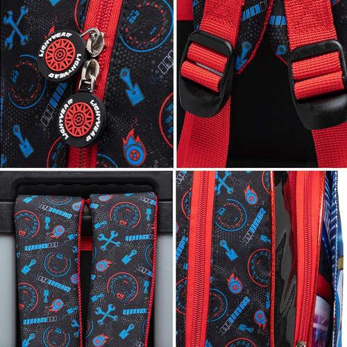 Mochila Rodinha Com Estojo E Lancheira Infantil Escolar Cor Preto Desenho Do Tecido Carros