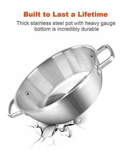 Olla De Coccion De Acero Inoxidable Con Tapa De Vidrio 5.39l