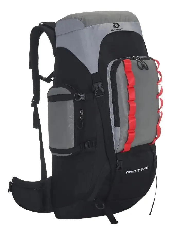 Mochila Discovery Adventure 75lts Anti Lluvia Viaje Camping Color Negro/gris Diseño De La Tela Liso