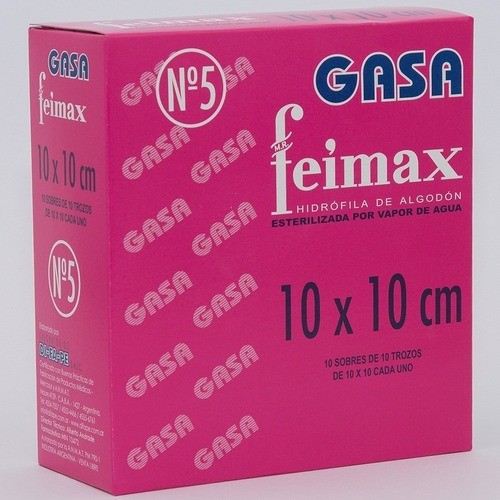 Feimax Gasa N5 Estériles 10x10cm 10 Sobres X10 Trozos