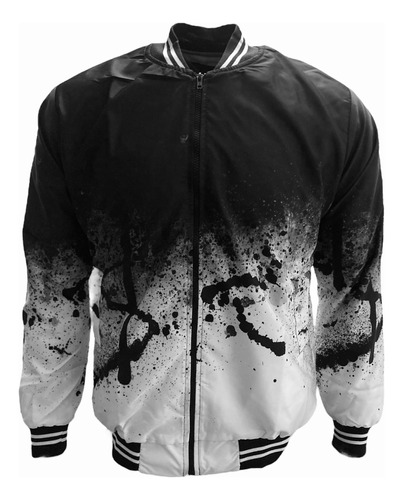 Chamarra Bomber Jacket Hombre Negro Gris Stain