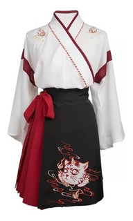 Vestido Japonés Kimono Conjunto Mujer Gato Cosplay