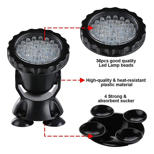 Luces De Estanque Subacuáticas 36 Bombillas Led Con Temporiz