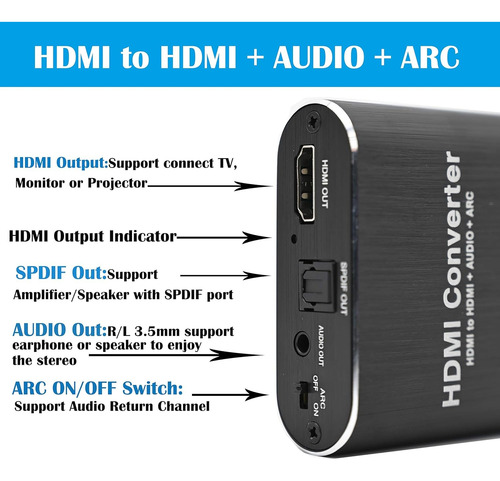 Extractor Adaptador Audio Hdmi Arc 4k 60hz A Optico Aux