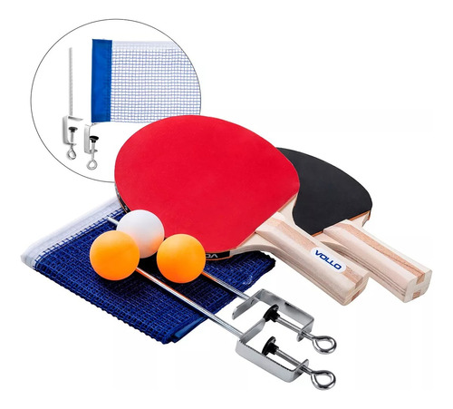 Kit Ping Pong Tênis De Mesa Vollo 2 Raquetes, Rede E 3 Bolas