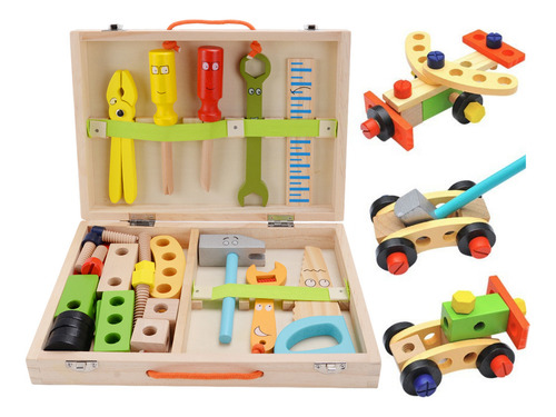 Brastoy Kit Caixa Maleta Madeira Infantil com Ferramentas Montessori