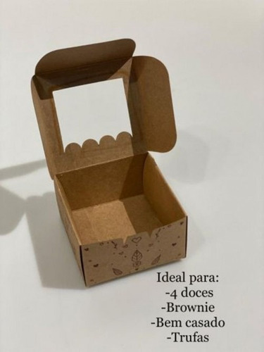 Embalagem Kraft C/ Visor P/ Brownie/doces Floral -10unidades