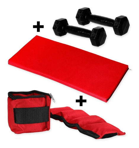 Kit De Tobilleras +mancuernas De Fundicion + Colchoneta
