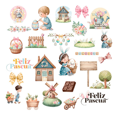 Kit Digital Clipart Pascuas, Imagenes, Letreros, Papeles