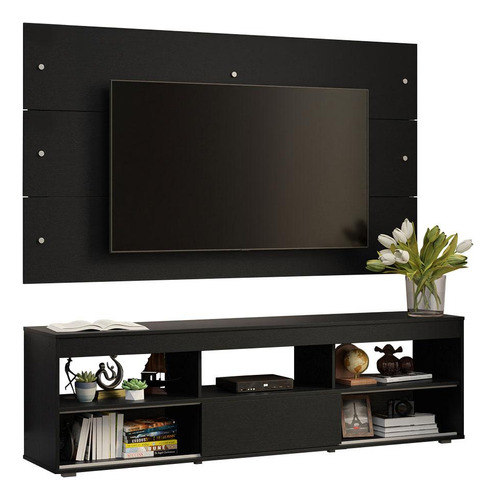 Rack Com Painel Para Tv Até 65 Polegadas Orlando P Madesa Cor Preto 70048N   