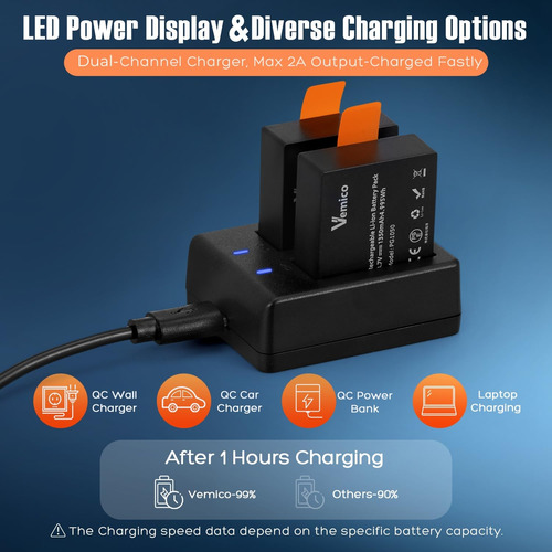 Kit De Cargador Con 3 Baterías 1350 Mah Para Cámaras De Acci