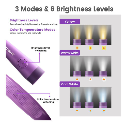 Luz Led De Lectura Para El Cuello Recargable 3 Colores 6 Bri