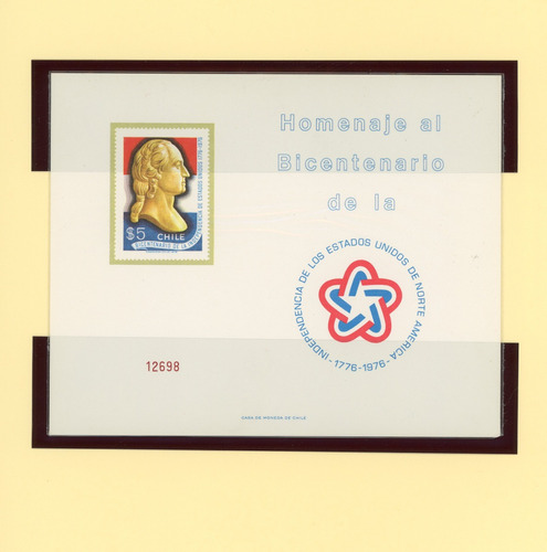 Block Souvenir De Chile Nº 32. Bicent. Indep. Estados Unidos