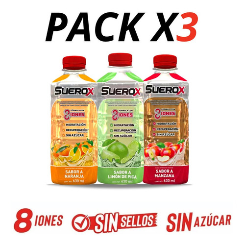  Suerox Bebida Hidratante Sabores 630ml - Pack X3