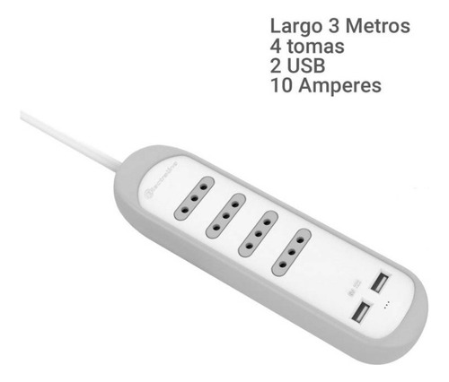 Alargador 4 Tomas Con 2 Puertos Usb 3m Blanco