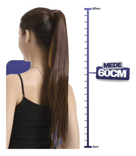 Aplique Cabelo Castanho Liso Rabo De Cavalo Extensão Cor Castanho Medio