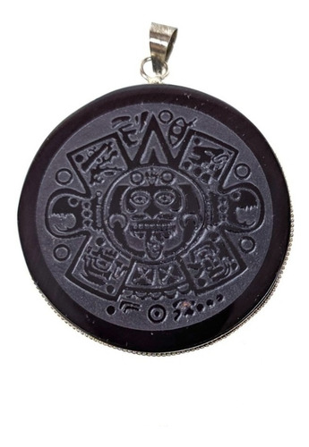 Dije Quinto Sol Obsidiana Grabado 5cm Calendario Azteca