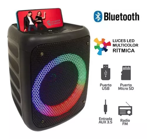 Parlante Portátil Bluetooth Luz Rgb Usb Aux Radio Fm Micr Sd