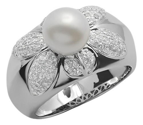 Anel Em Ouro Branco 18k Com Pérola Mais Brilhantes!!