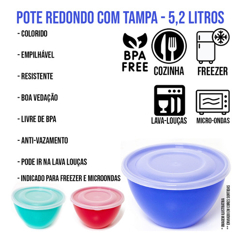 Copo Medida 500ml + Pote Redondo Com Tampa 5,2 Litros Colors