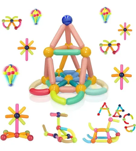 Juego De Bloques Magnéticos Para Armar X100 Piezas Educativo Didáctico Infantil Con Barras Y Esferas Imanes 3d Construcción Creativa Regalo Niños Y Niñas Levys Bazar