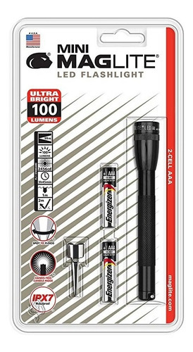 Linterna Maglite Americana Led 2 Pilas Aaa Con Clip Color de la linterna Negra Color de la luz Blanca