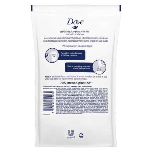 Imagen 2 de 2 de Jabón líquido Dove Original repuesto 220 ml
