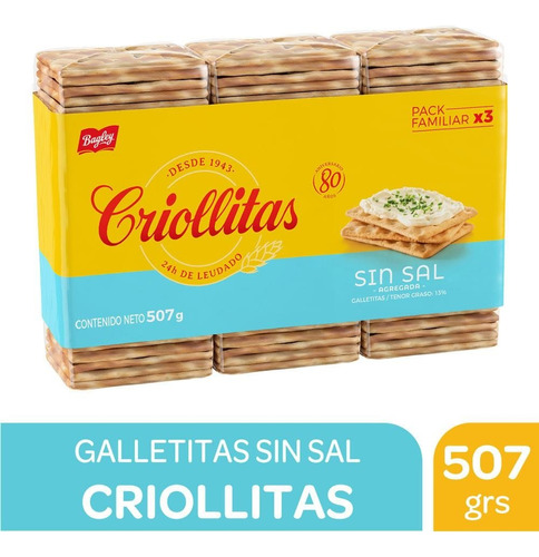 Galletitas Sin Sal Pack Familiar Criollitas 507 Gr