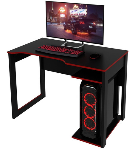Mesa Escritorio Para Pc Gamer 105 Cm Largo - 4161 Color Negro/rojo