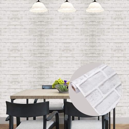 Imagen 3 de 10 de Papel Tapiz Adherible 10m X 45cm Tabique Blanco Clasic Tp14
