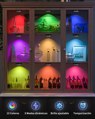 Bylifity® 4pzs Lampara Pared Luz Led Recargable, 13 Colores Rgb Luces De Disco Con Control Remoto, Inalámbricas Luz De Clóset Con Estación De Carga Negro