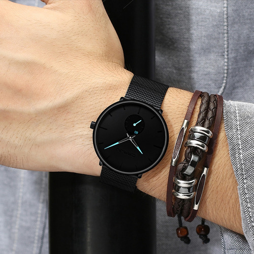 Relógio Masculino Com Pulseira Preta A Prova D'água Crrju