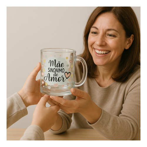Caneca De Vidro Parapresente Mãe Sinonimo De Amor Wincy