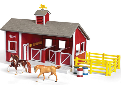 Conjunto Estável Breyer 59197 Vermelho Com 2 Cavalos E Acess