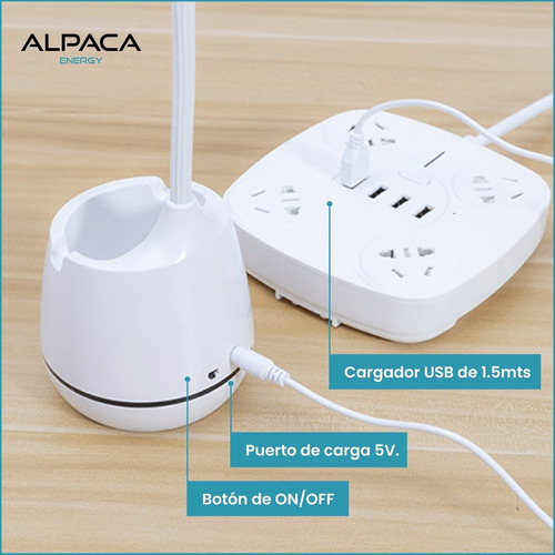 Imagen 9 de 9 de Lampara Velador Portátil Alpaca Led Carga Usb Alp-en-03