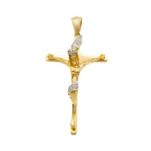 Cruz Cristo Con Circonias Oro 10 Kilates. Oro Fino Joyería.