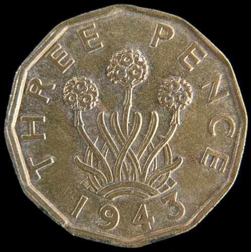 Gran Bretaña, 3 Pence, 1943. Jorge Vl. Il Guerra. Xf