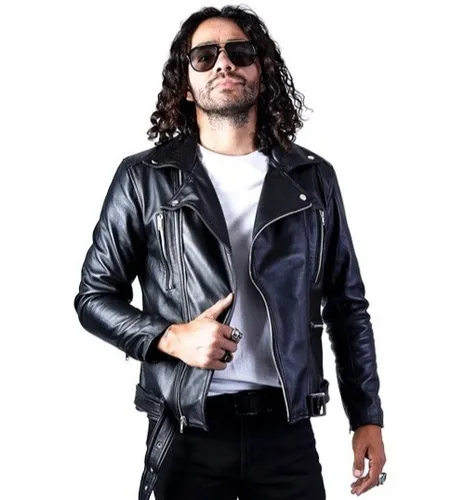 Chamarra De Piel Para Hombre Chaqueta Negra Slim Tipo Biker