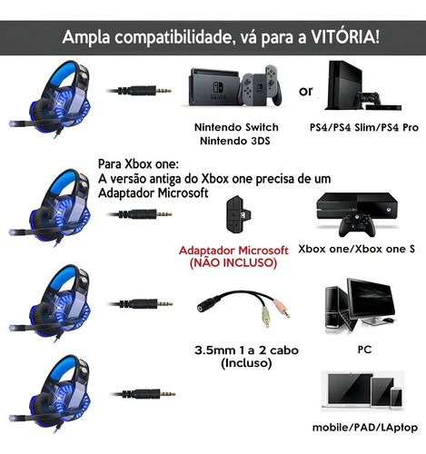 Fone Gamer Headset Knup Kp-491 Led Pc Ps4 X One