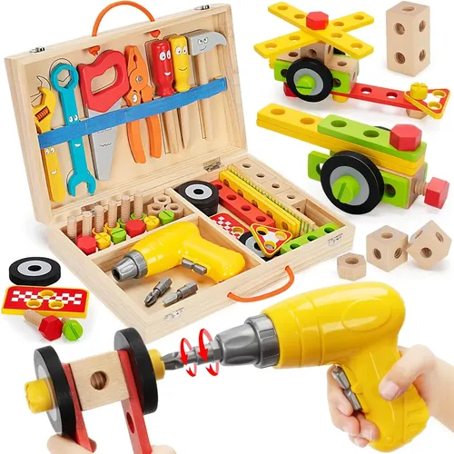 Lehoo Castle Caja De Herramientas De Juguete Con Taladro – Incluye Coches De Carreras Y Estuche De Almacenamiento, Regalo Montessori Para Niños De 3 A 6 Años