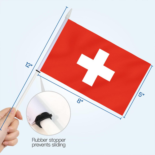 Mini Banderas Anley , Con Vara, Por 12 Unidades De Suiza