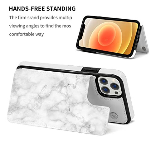 Funda Cartera Para iPhone 12 Pro/12 Blanco Marmol Piel Sinte