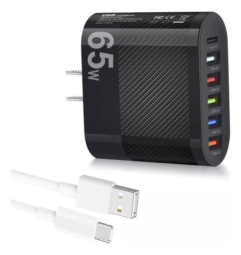 Cargador Usb 65 W Carga Rápida 5 Usb A + 1 Usb C