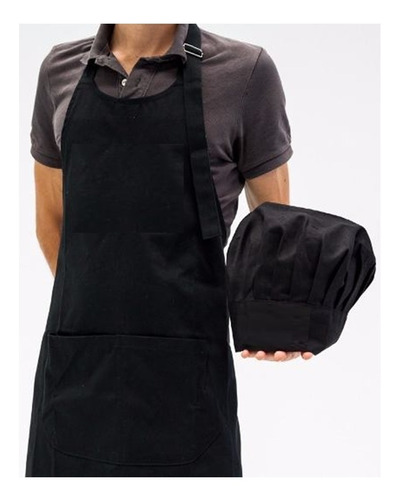 Combo Delantal + Gorro Tipo Hongo Dril Chef Cocinero 