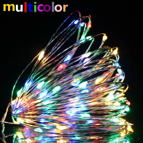 Luces Luz Alambre 100 Microled Multicolor 10 M/ Pilas X20uni Multicolor