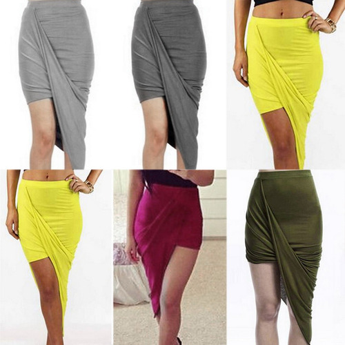 Lady Girl Wrap Draped Corte Oi Baixo Assimétrico Cintura Alt